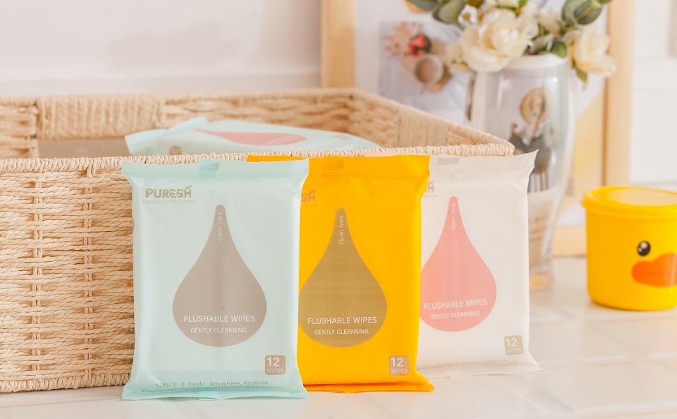 product-1-1 Puresh Flushable Feminine Wet Wipes - Travel Packs - 12 Counts